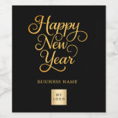 お正月のブラックゴールドビジネスロゴ ワインラベル (シングルラベル)