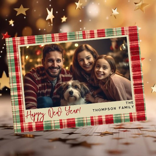 お正月のヴィンテージ・チェック柄オリジナル写真カード シーズンカード