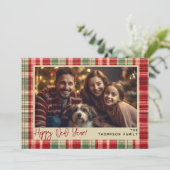 お正月のヴィンテージ・チェック柄オリジナル写真カード シーズンカード (スタンド正面)