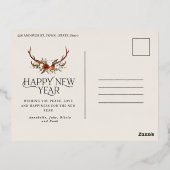 お正月の予算 植物学的な エレガントで伝統的な 箔シーズンポストカード (裏面)