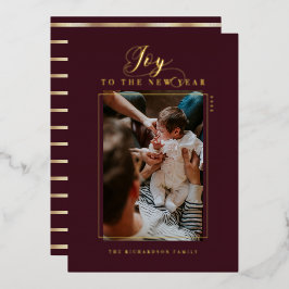 お正月の優雅な筆記体写真カード & ストライプ 箔シーズンカード