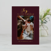 お正月の優雅な筆記体写真カード & ストライプ 箔シーズンカード (立ち正面)