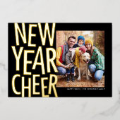 お正月の喜び 楽しい金 1枚の写真 紙吹雪 箔シーズンカード (正面)