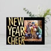 お正月の喜び 楽しい金 1枚の写真 紙吹雪 箔シーズンカード (立ち正面)