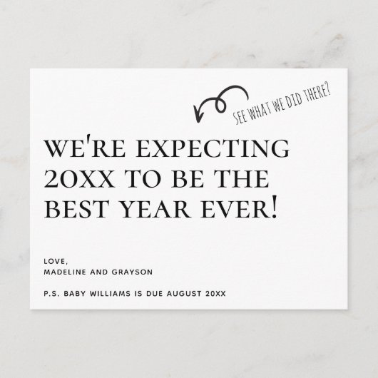 お正月の妊娠のお知らせを待っている シーズンポストカード (正面)