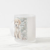 お正月の犬と雪 フロストグラスマグカップ (正面左)