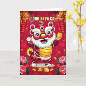 お正月の獅子舞折りカード カード (黄色い花)