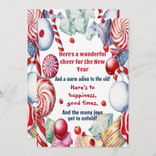 お正月の素敵な応援 子供のためのキャンディーカード 招待状 (正面/裏面)