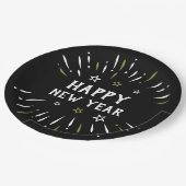 お正月の花火 ブラック ホワイト ゴールド スター ペーパープレート (アングル)