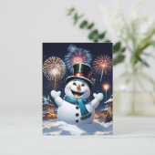 お正月の雪だるまは非常に嬉しい ポストカード (スタンド正面)