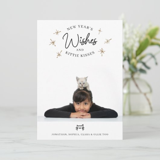 お正月の願い子ネコキスかわいいペットの写真 シーズンカード (スタンド正面)
