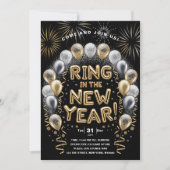 お正月を祝うゴールドバルーン パーティー招待状 シーズンカード (正面)