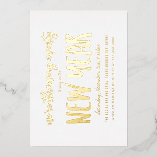 お正月パーティーのブラシ 箔招待状 (正面)