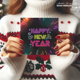 お正月 エレガント ネオン ブラック カード