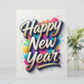 お正月 カラフルな手書きタイポグラフィ カード (スタンド正面)