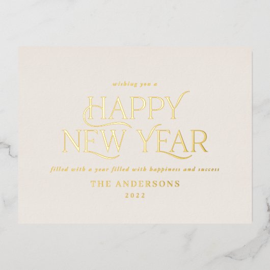 お正月 クリーム エレガント ミニマル モダン トラディショナル 箔シーズンポストカード (正面)