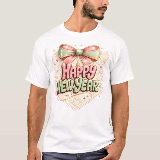 お正月 パステル リボン お祝い Tシャツ (正面)