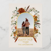 お正月 予算 ボタニカル エレガント トラディショナル 箔シーズンポストカード (正面)