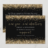 お正月 新しい冒険 ゴールド グリッター 婚約 案内状 (正面/裏面)