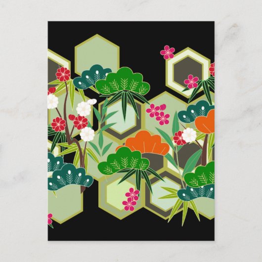 お正月 日本 伝統的なスタイル シーズンポストカード (正面)