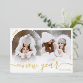 お正月 赤 2 フォト アーチ オーバーレイ コラージュ 箔シーズンカード (立ち正面)