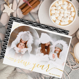 お正月 赤 2 フォト アーチ オーバーレイ コラージュ 箔シーズンカード