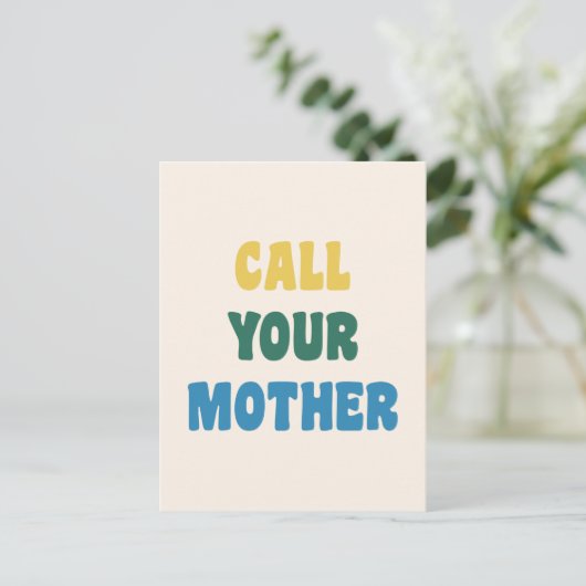 お母おもしろいさんにお電話カラフル引用文 ポストカード (スタンド正面)