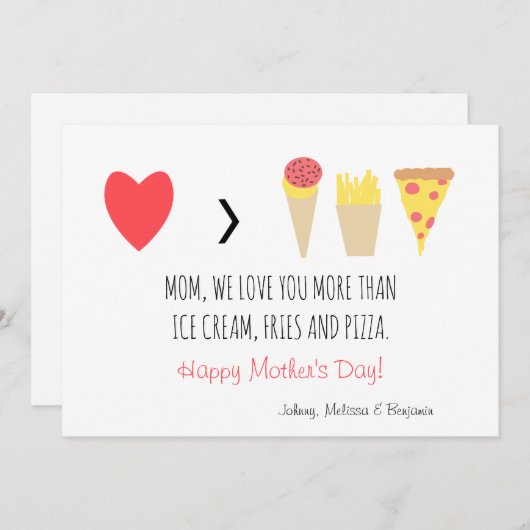 お母おもしろいさんより愛し赤いハート母の日 シーズンカード (正面/裏面)