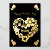 お母さんありがとう ママ ゴールド フォイルとローズ 箔シーズンカード (正面)