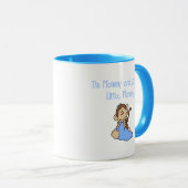 お母さんおよびお父さんの猿-青いTシャツおよびギフト マグカップ (正面右)