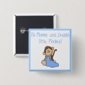 お母さんおよびお父さんの猿-青いTシャツおよびギフト 缶バッジ (正面&裏面)