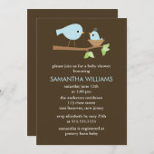 お母さんおよびひな鳥の男の子のベビーシャワー 招待状 (正面/裏面)