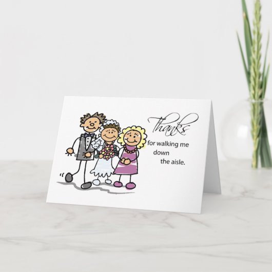 お母さんおよびパパの結婚式の通路の下で歩くことへの感謝 サンキューカード (正面)