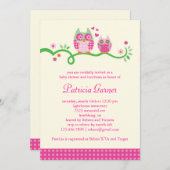 お母さんおよびベビーのフクロウの女の赤ちゃんのシャワーの招待状 招待状 (正面/裏面)