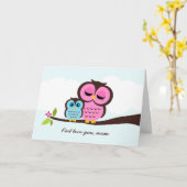 お母さんおよびベビーのフクロウの母の日カード カード (黄色い花)