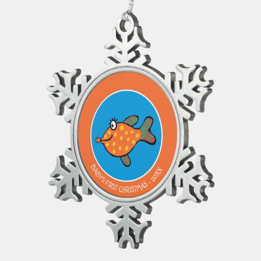 お母さんおよびベビーの魚のキス スノーフレークピューターオーナメント (右)