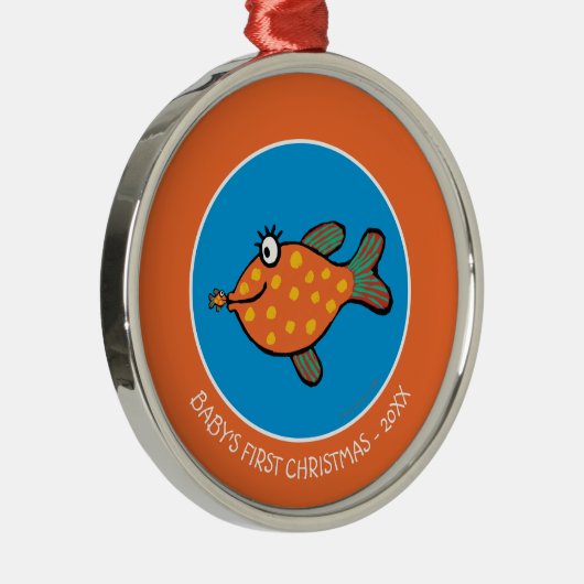 お母さんおよびベビーの魚のキス メタルオーナメント (右)