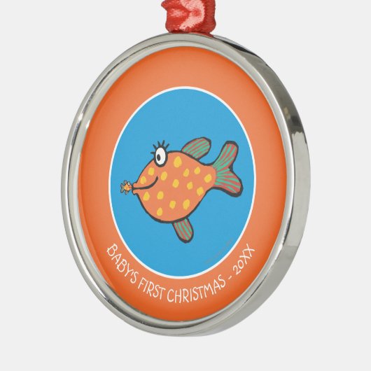 お母さんおよびベビーの魚のキス メタルオーナメント (左)