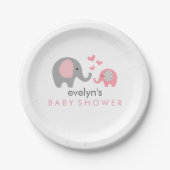 お母さんおよびベビー象のベビーシャワーの紙皿のピンク ペーパープレート (正面)