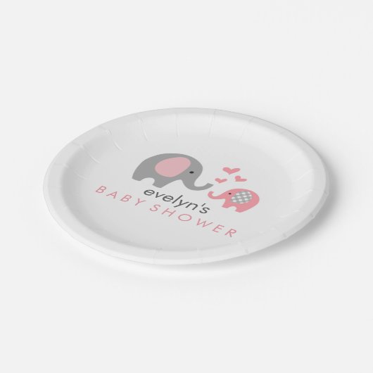 お母さんおよびベビー象のベビーシャワーの紙皿のピンク ペーパープレート (アングル)