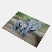 お母さんおよびベビー象の油絵のドア・マット ドアマット (アングル)