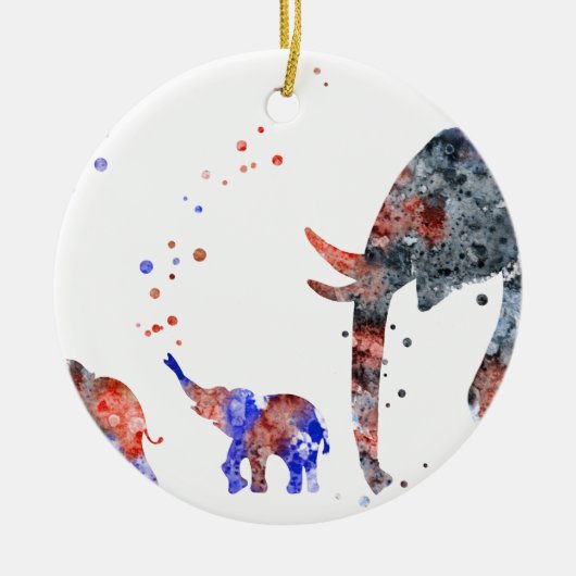 お母さんおよびベビー象、象家族 セラミックオーナメント (正面)