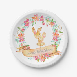 お母さんおよび女の赤ちゃんのバニーのリースの花のベビーシャワー ペーパープレート