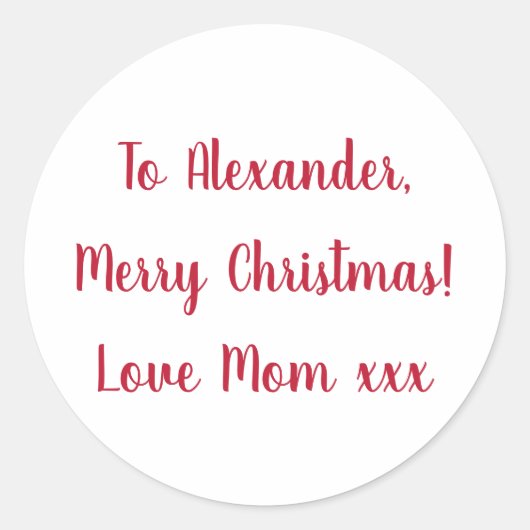 お母さんからのメリークリスマス赤と白プレゼントラベル ラウンドシール (正面)