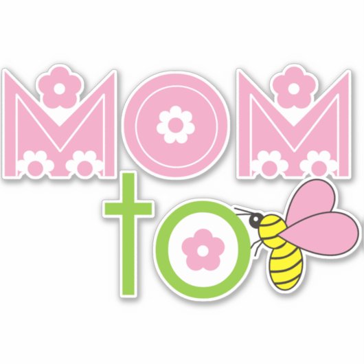 お母さんかわいいピンクの文字フローラ シール (正面)