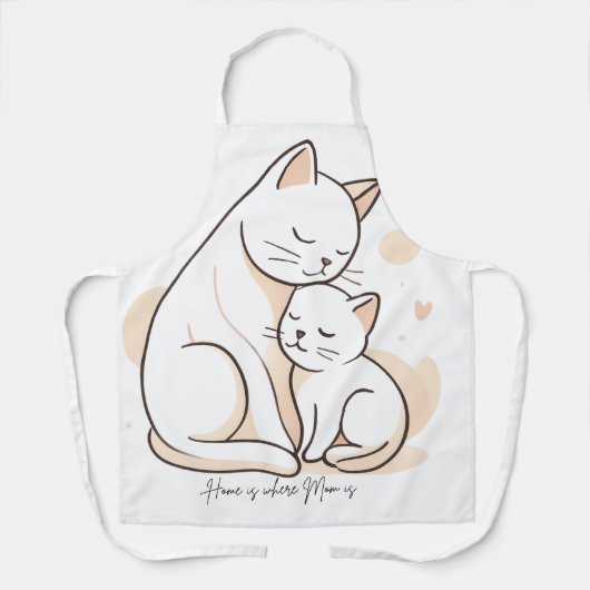 お母さんがいる場所がホーム - お母さん猫と子猫のイラストP エプロン (正面)