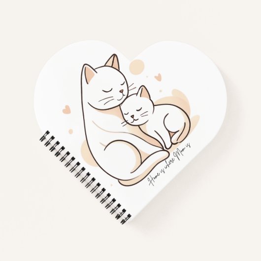 お母さんがいる場所がホーム - お母さん猫と子猫のイラストP ノートブック (正面)