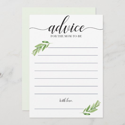 お母さんがカードになる緑の赤ちゃんシャワーアドバイス (正面/裏面)