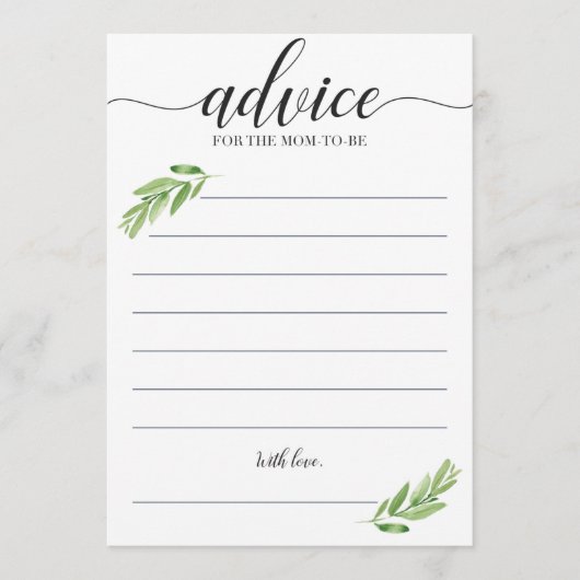 お母さんがカードになる緑の赤ちゃんシャワーアドバイス (正面)