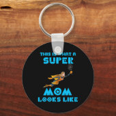 お母さんがブルーすごい文字でこんな感じ キーホルダー (正面)